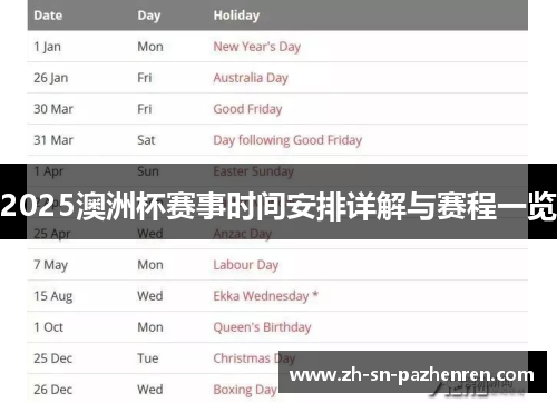 2025澳洲杯赛事时间安排详解与赛程一览 2025澳洲杯赛事时间安排详解与赛程一览